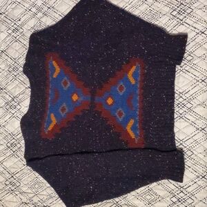 Geometric Rainbow Speckled Navy Blue Wool Sweater